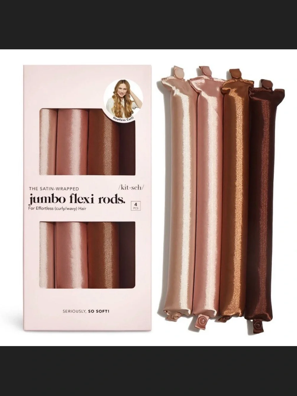 Kitsch Satin Jumbo Flexi Rods Hair Rollers Rosewood •4 Pack•